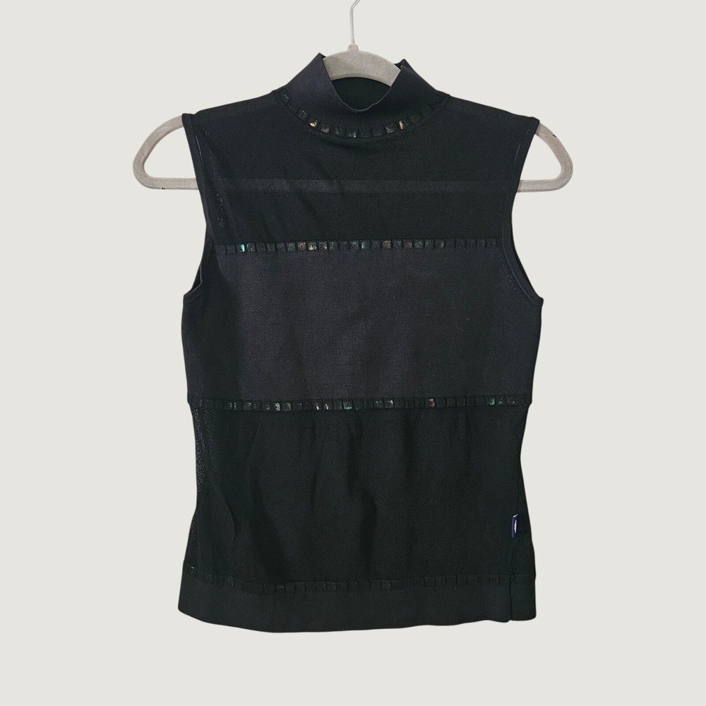 Womens Silk Blouse Sleeveless Mock Neck Sheer Silk Blend Y2k Grunge